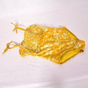 Cat & Jack Daisy Yellow Floral Smocked One Piece Swimsuit Size XS 4-5